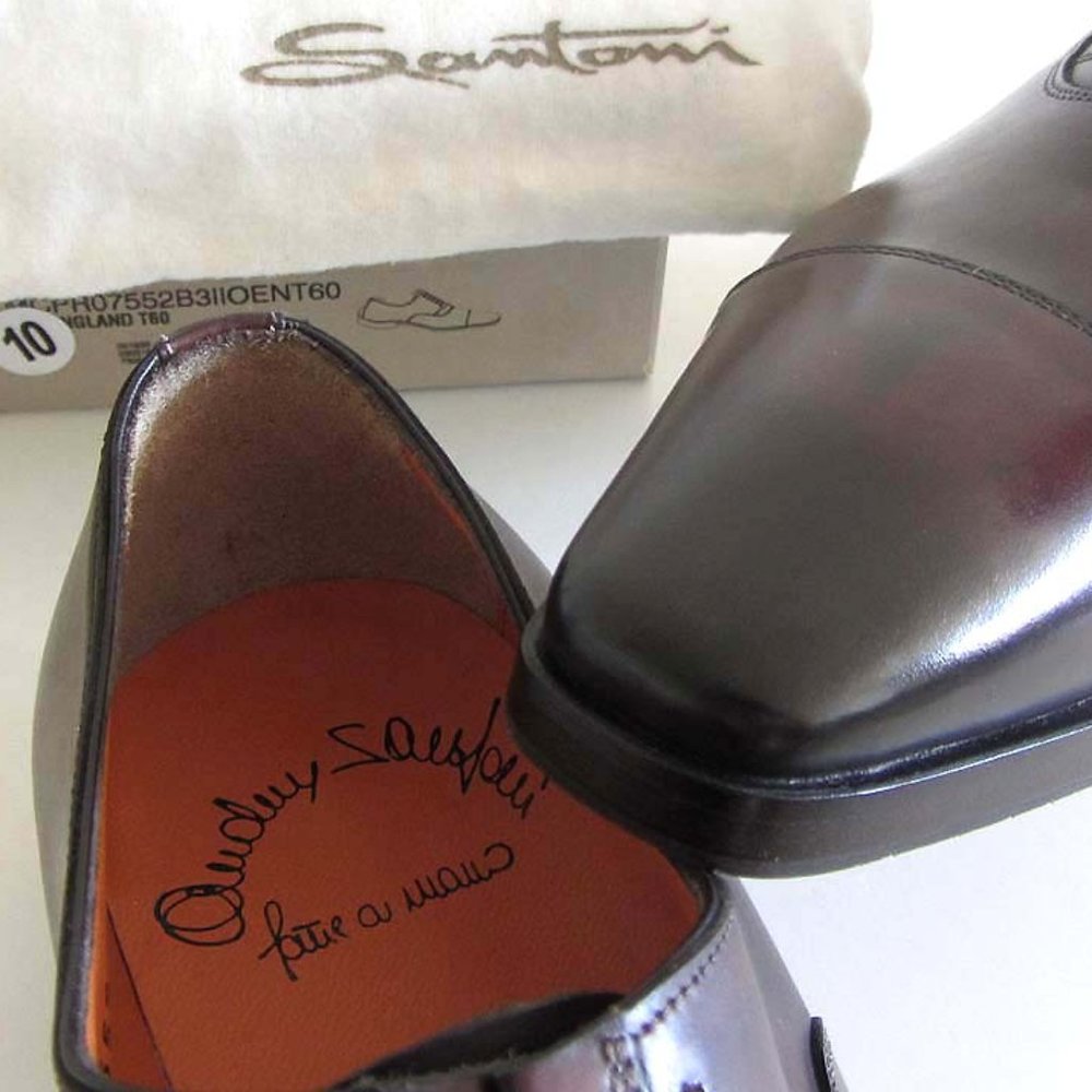 SANTONI Fatte A Mano brown cap-toe shoes 9 F 10 US - Picture 6 of 8
